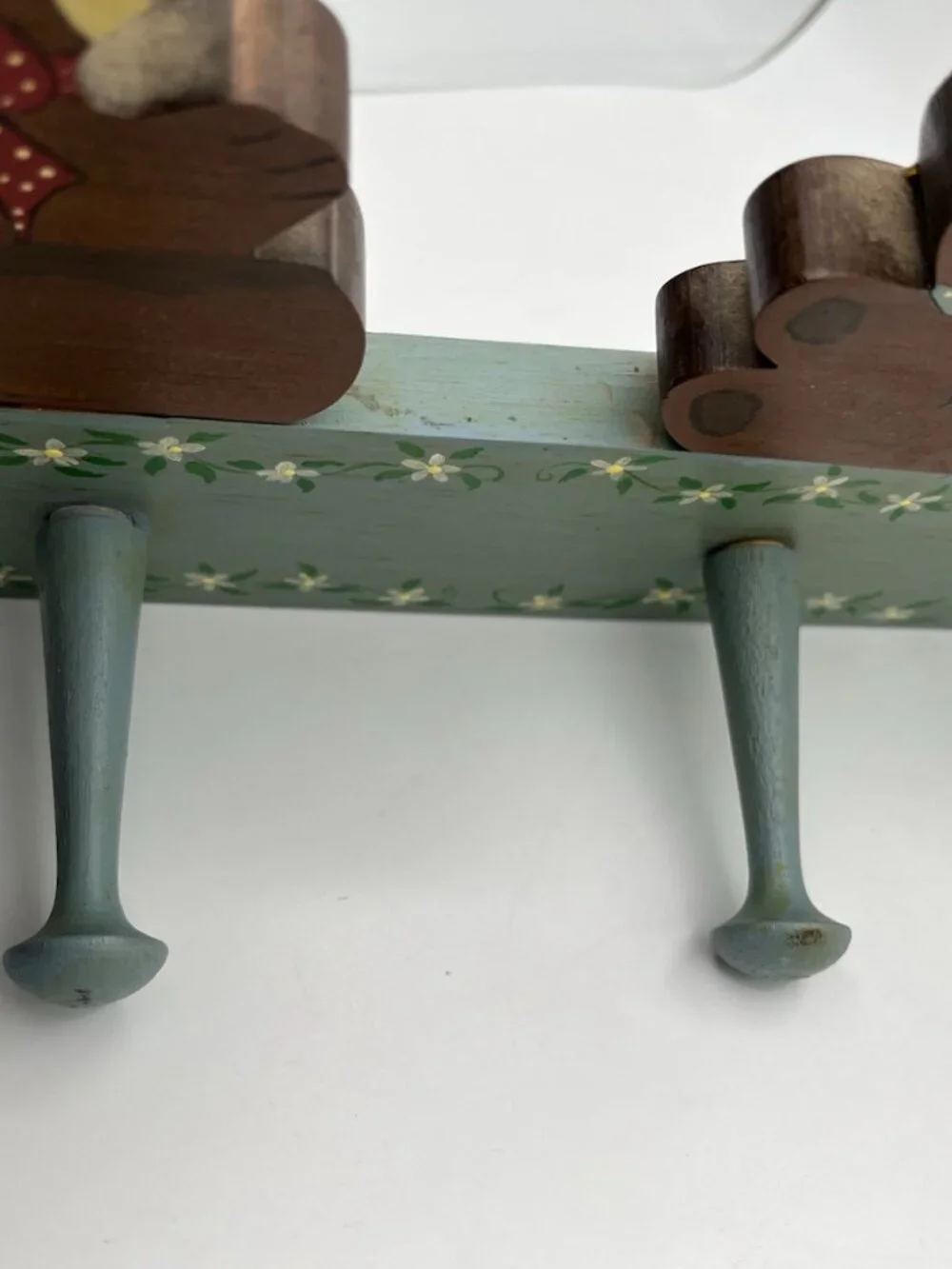 Vintage Teddy Bear Wooden Wall Coat Rack Nursery Peg Hand Painted Cottage Baby